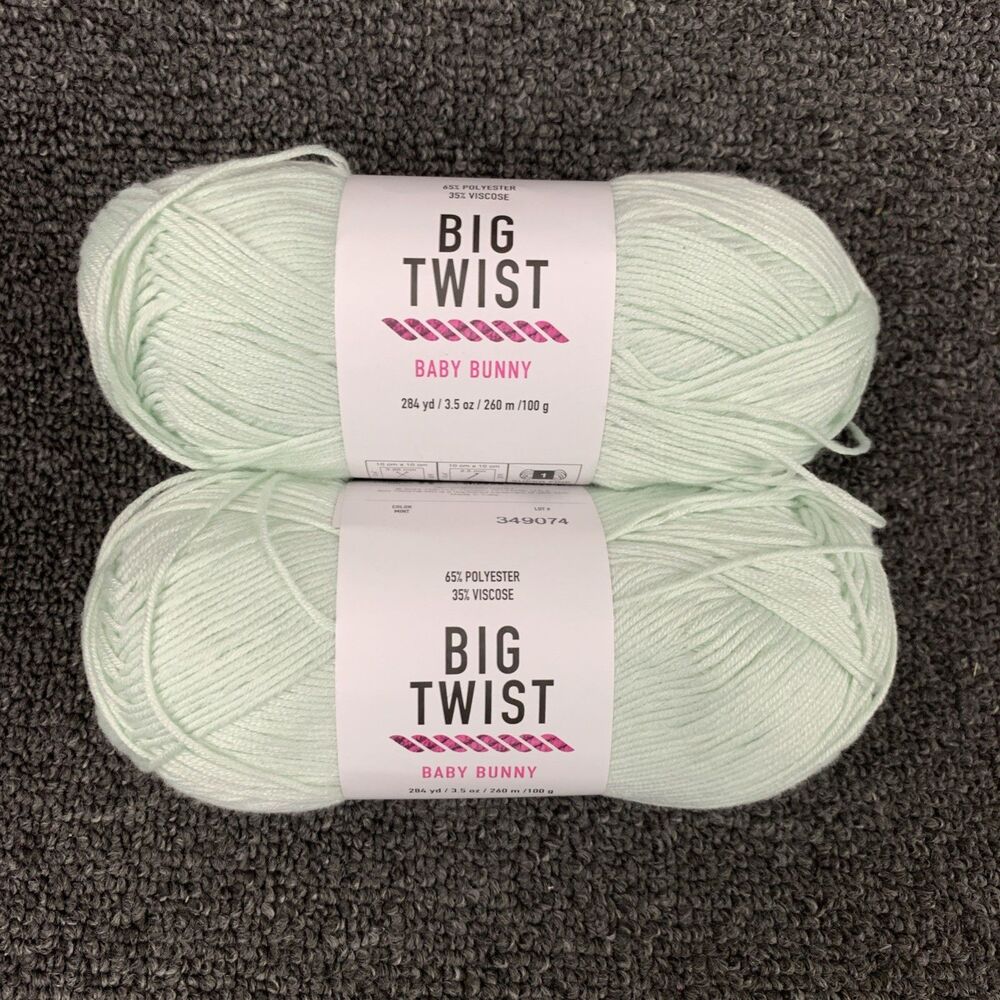 Lot Of 2 Big Twist Baby Bunny Yarn Mint 3.5 oz 284 yds Each New Super Fine